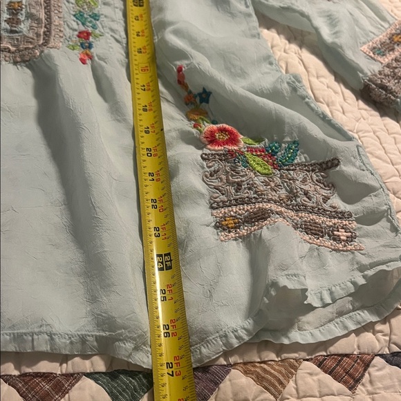 Johnny Was Pastel Blue Embroidered Blouse - Picture 9 of 9